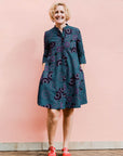 Black, teal, white and purple circle design dress