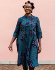 Black, teal, white and purple circle design dress