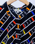 display of a multicolored and black striped dress