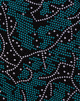 fabric detail of teal white and black fabric