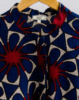 navy, red and beige floral print dress