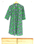 Navy dress with green ribbons