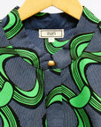 Navy dress with green ribbons