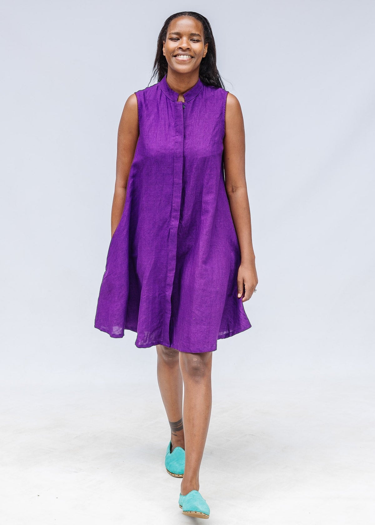 Aubergine Sleeveless Dress - Embroidery