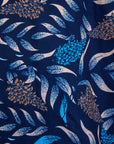 floral and leaf print on navy ground