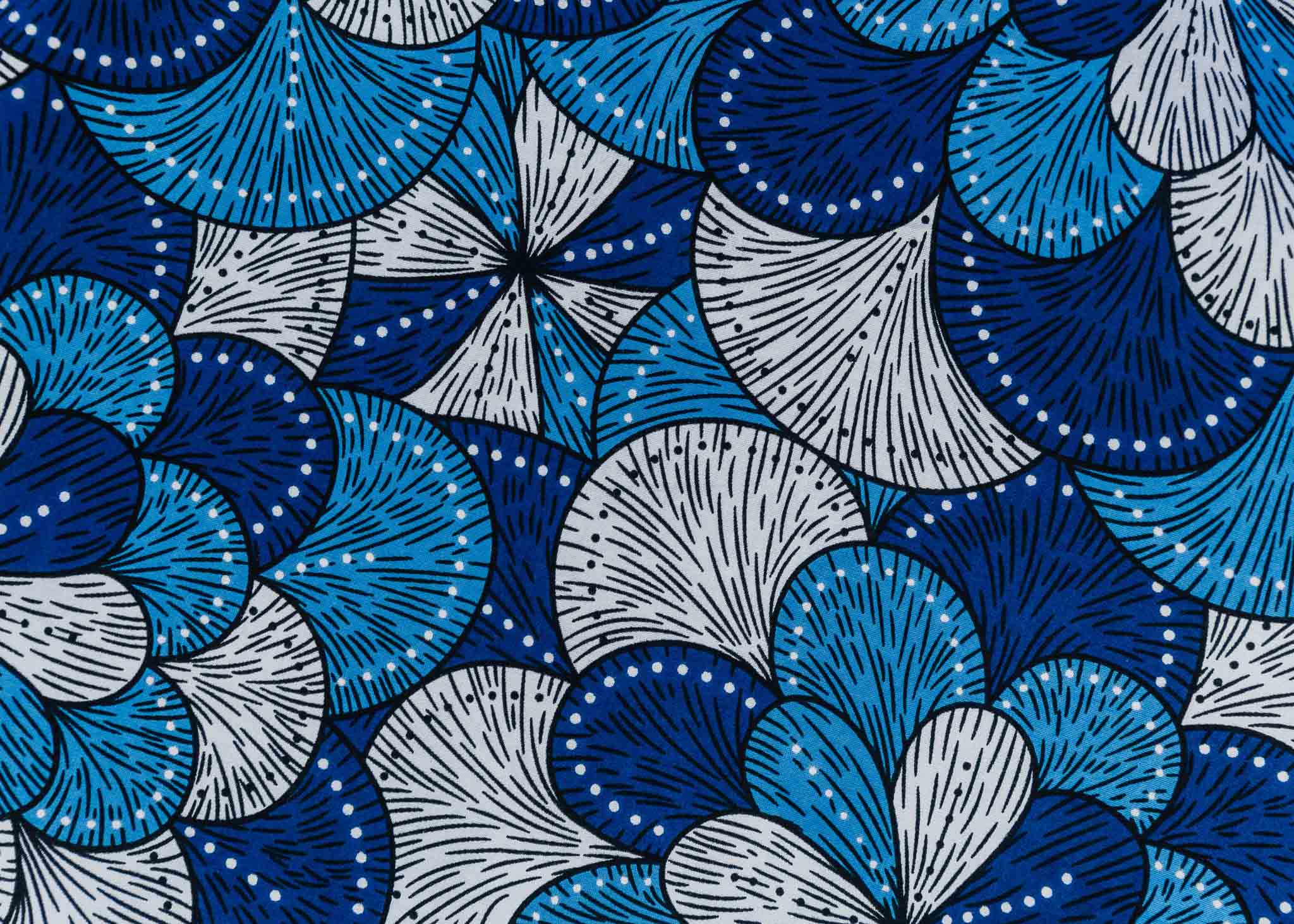 Display of blue and white floral print dress.