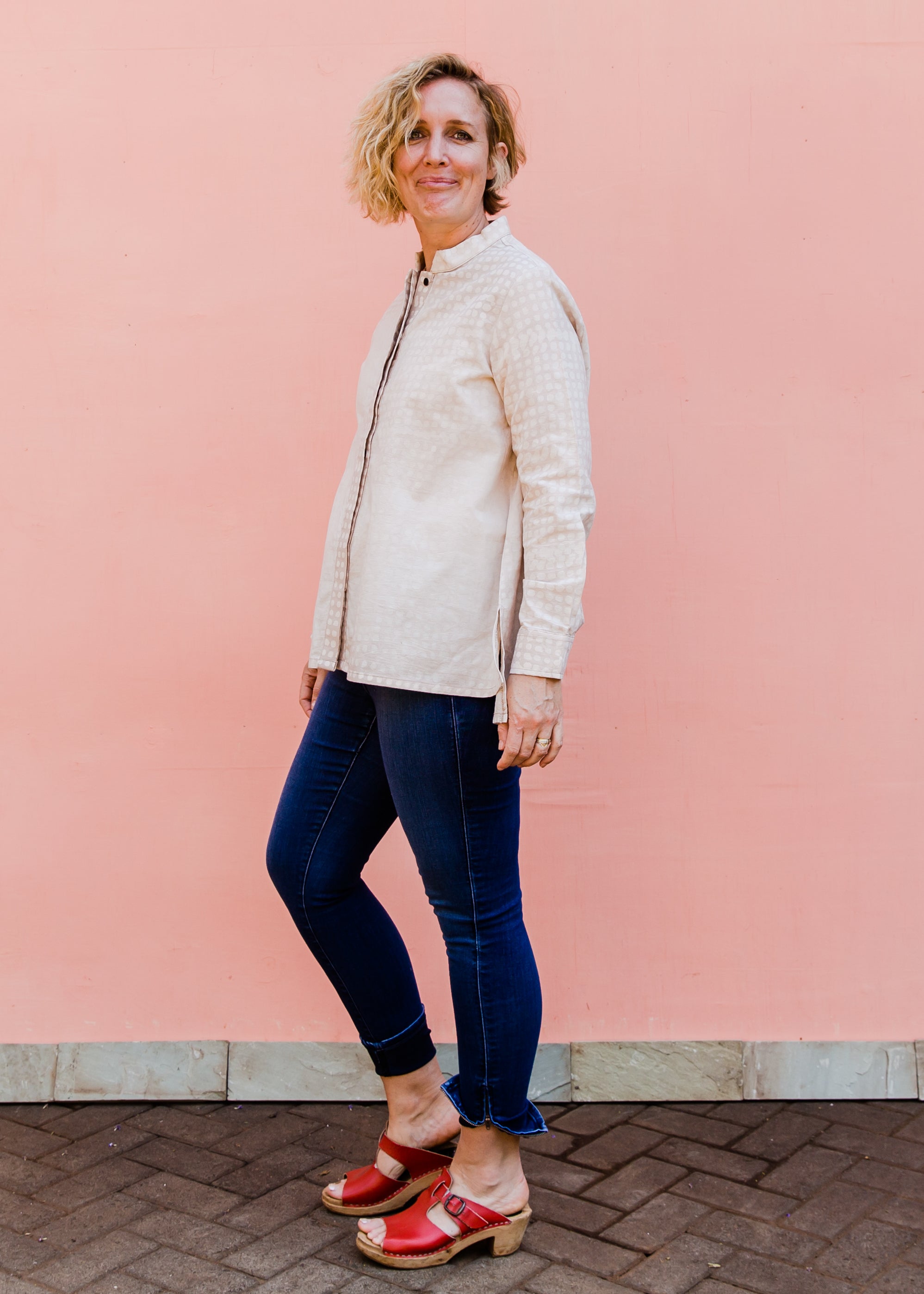 Cream and white wax resist shirt