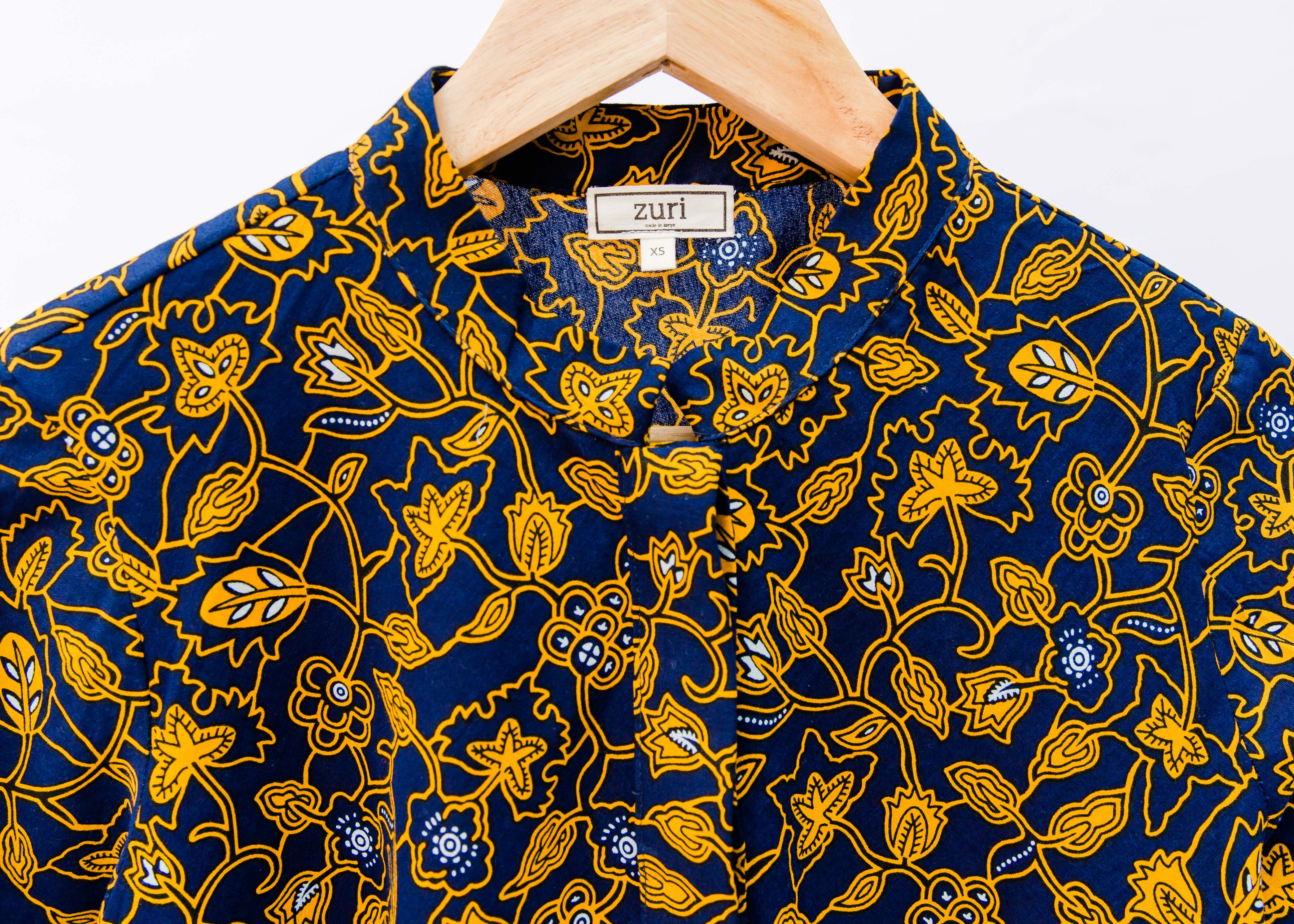 Navy dress with yellow floral vines