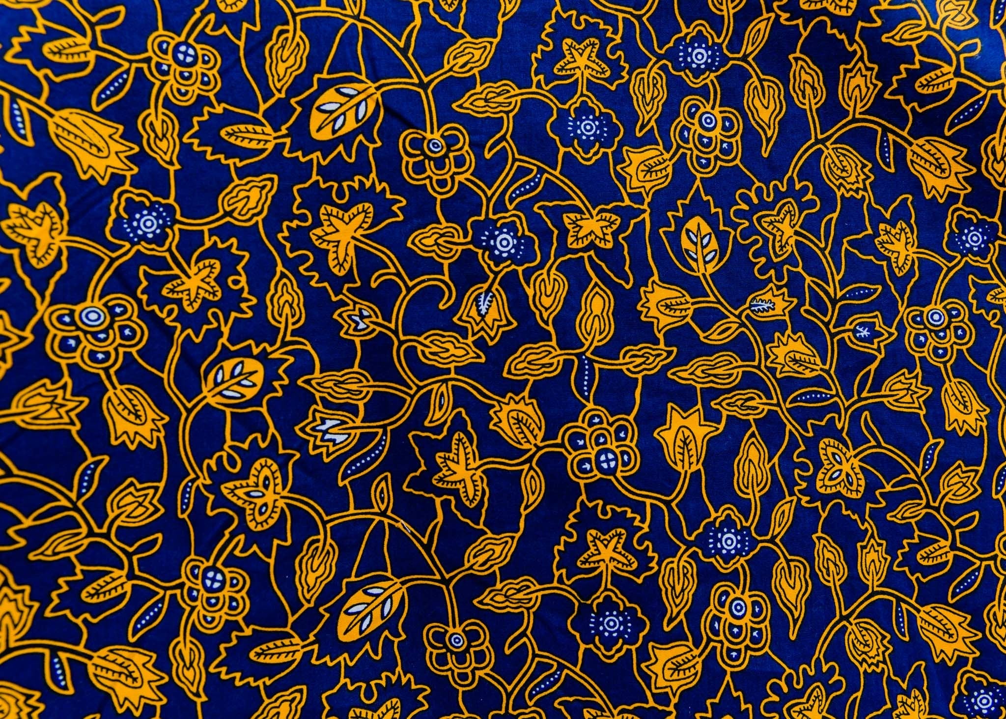 Navy dress with yellow floral vines