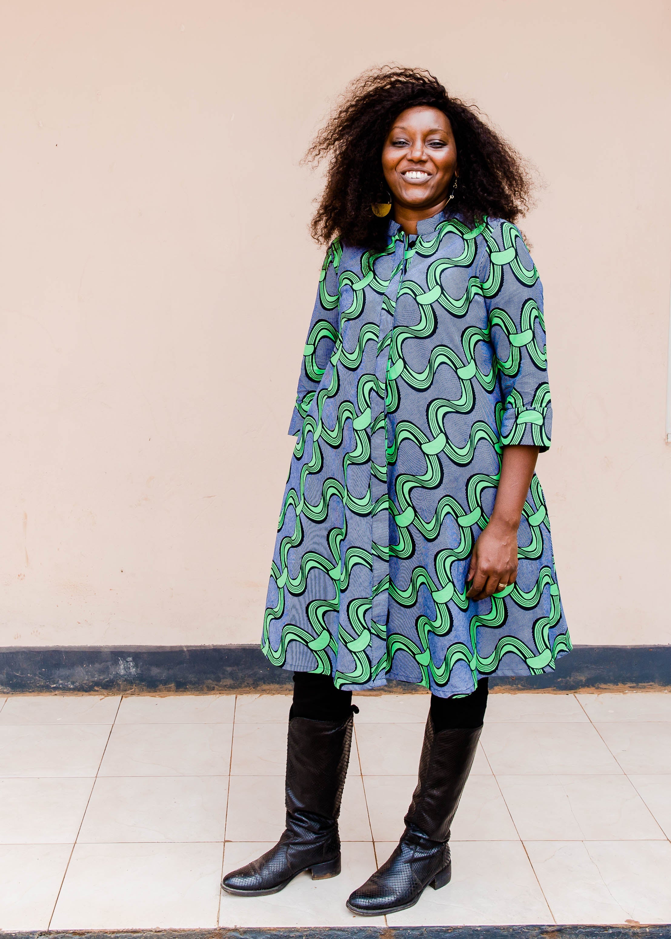 Navy dress with green ribbons