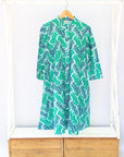 Blue and teal wave print dress