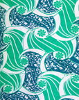 Blue and teal wave print dress