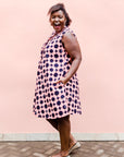 Pink dress with black and white dots