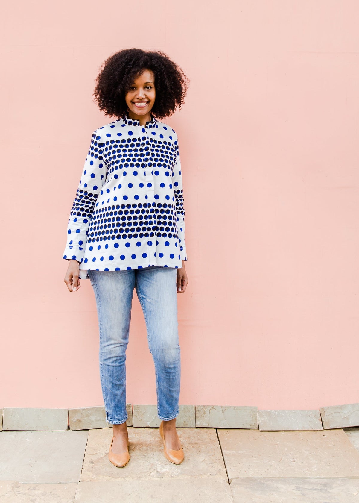White shirt with blue and black yin yang