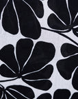 Close up display of black and white floral print dress, fabric.