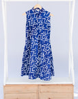 Blue and white diamond batik dress