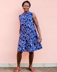 Blue and white diamond batik dress