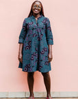 Black, teal, white and purple circle design dress