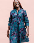 Black, teal, white and purple circle design dress