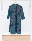 Black, teal, white and purple circle design dress