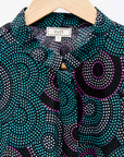 Black, teal, white and purple circle design dress