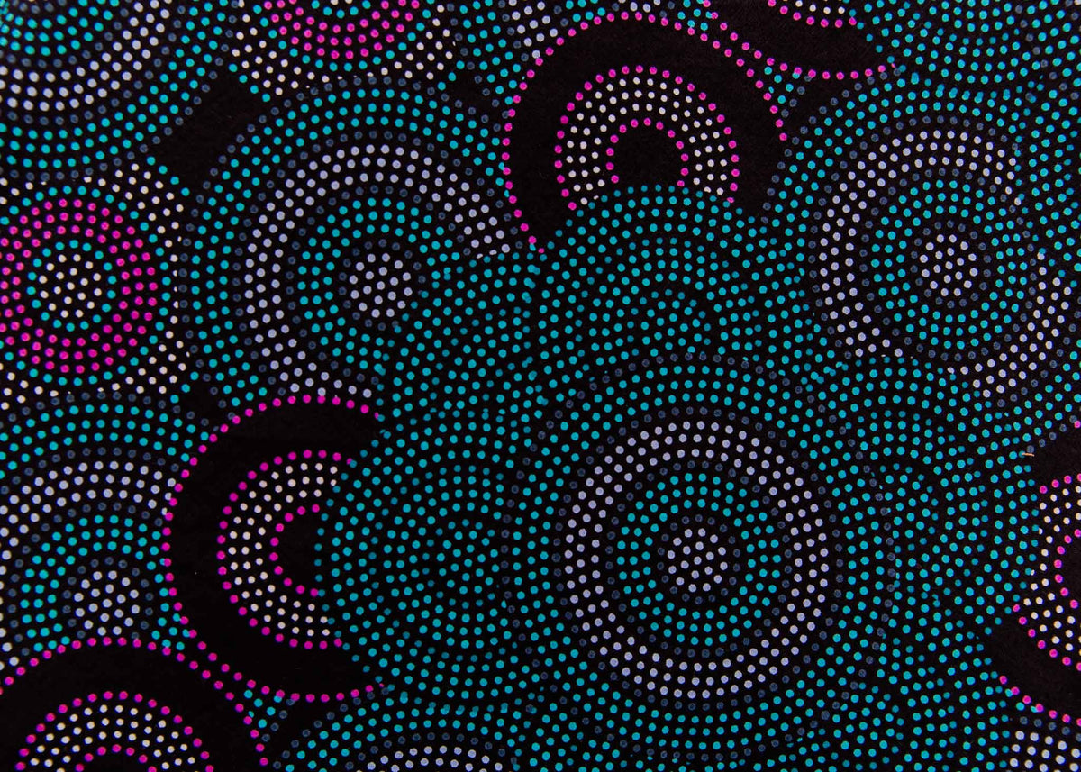 Black, teal, white and purple circle design dress