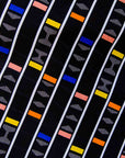 display of a multicolored and black striped dress