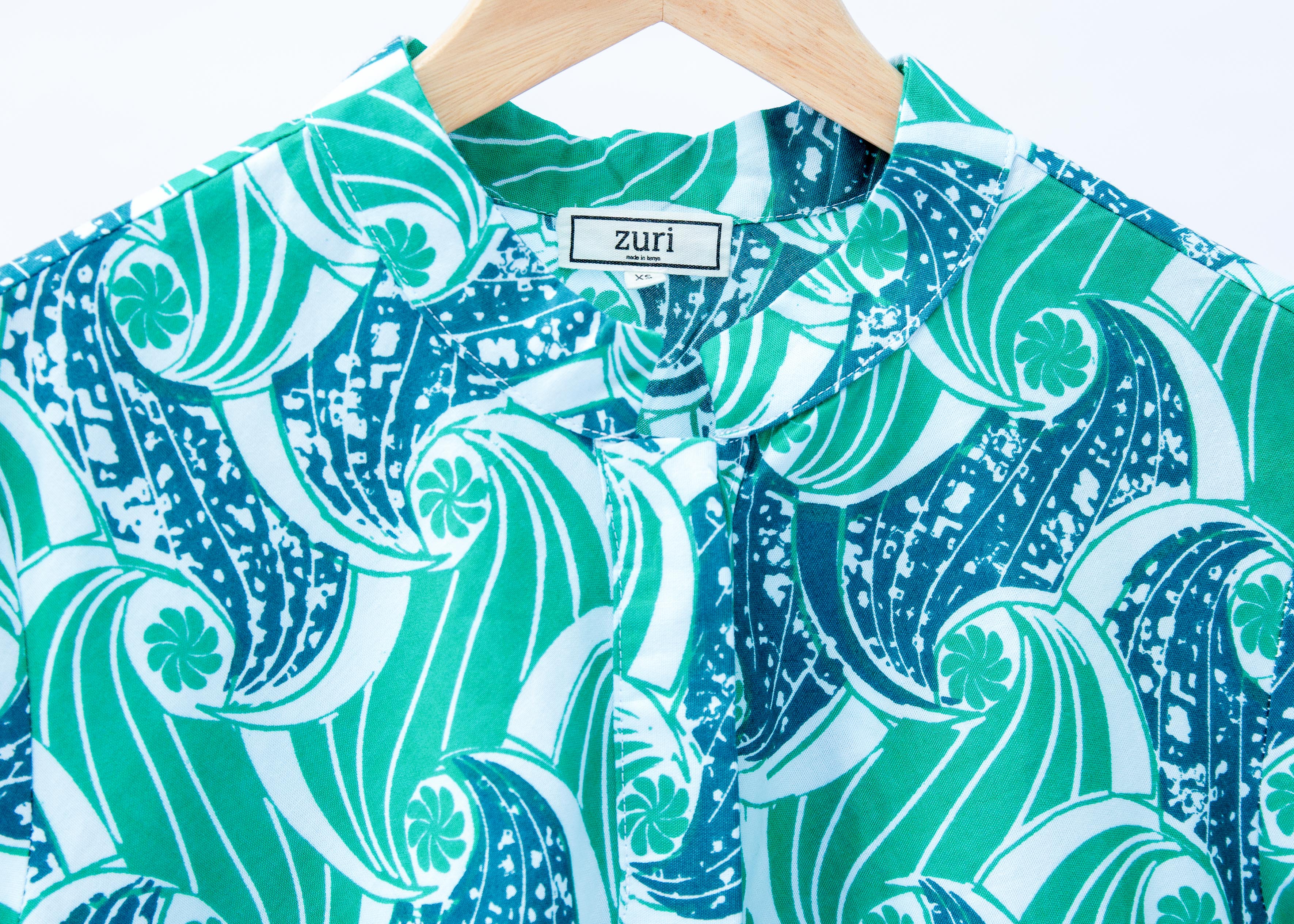 Blue and teal wave print dress