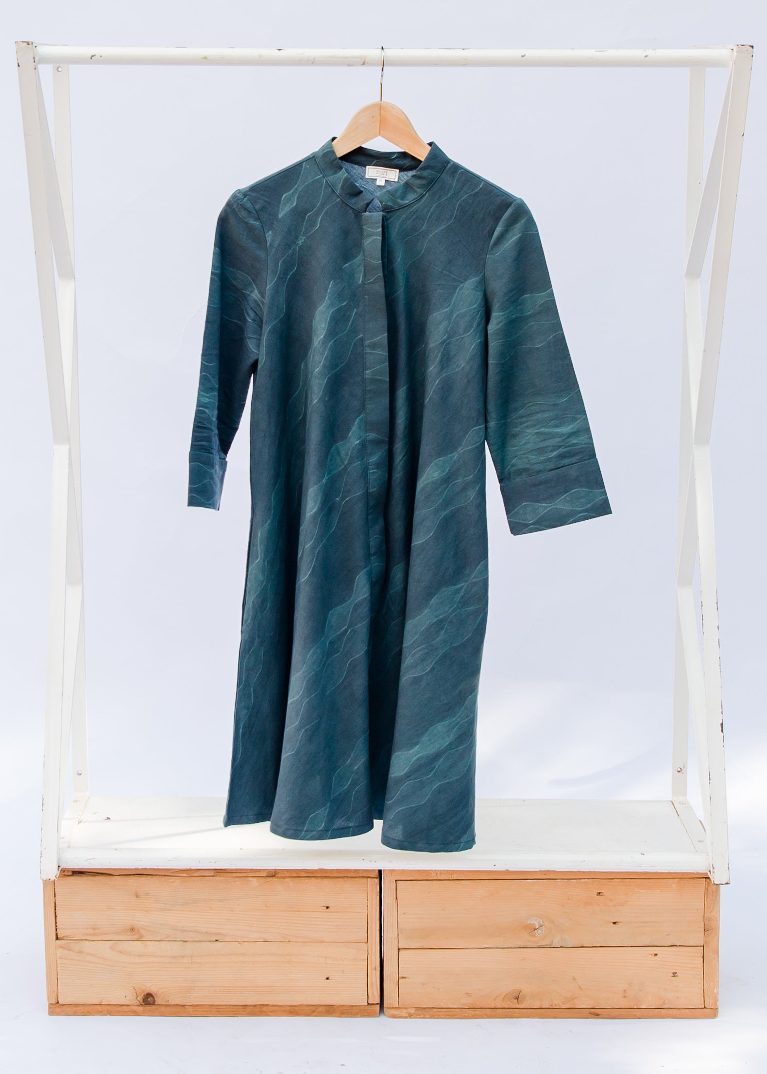 Navy and green stitch resist dress