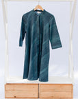 Navy and green stitch resist dress