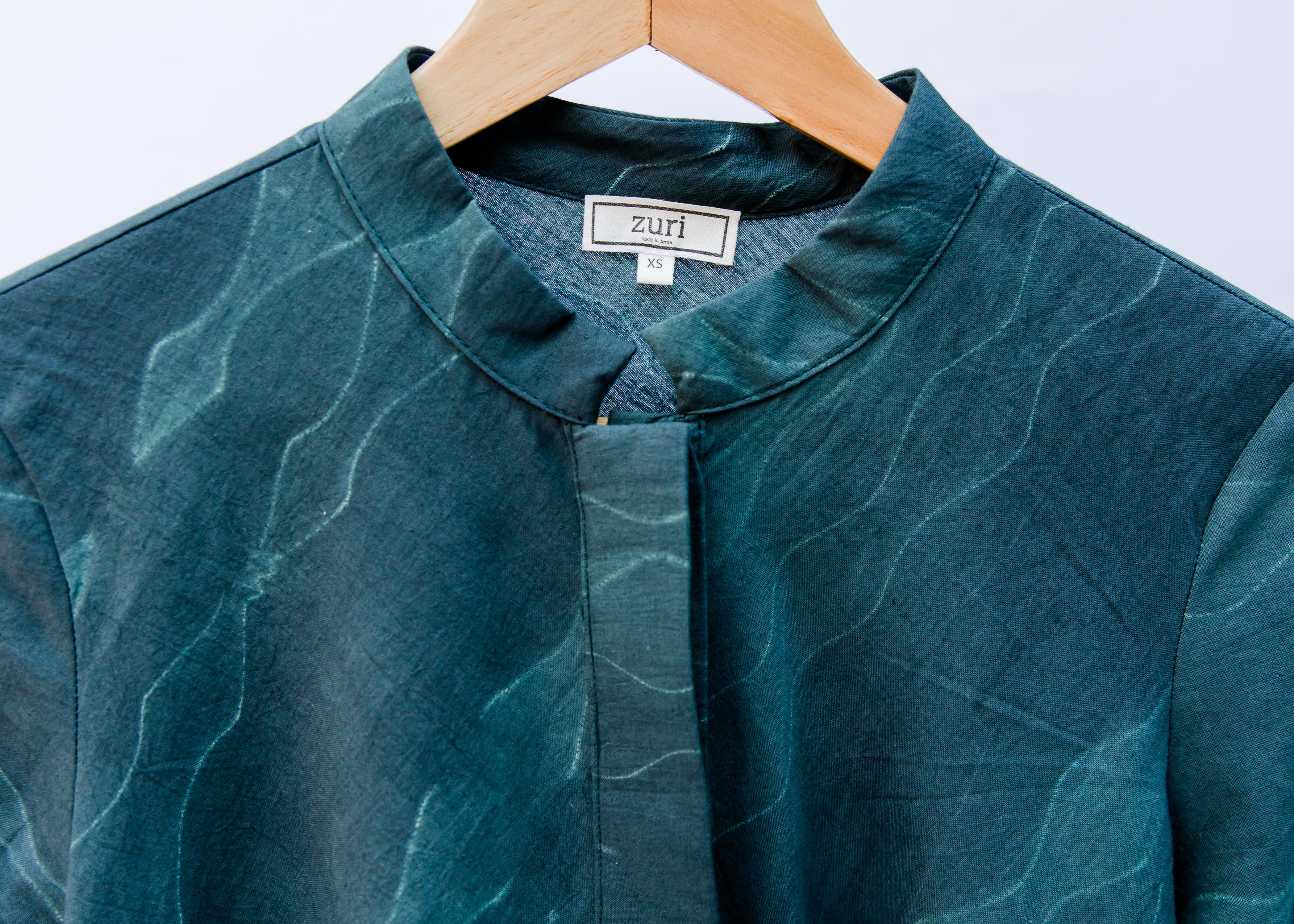 Navy and green stitch resist dress