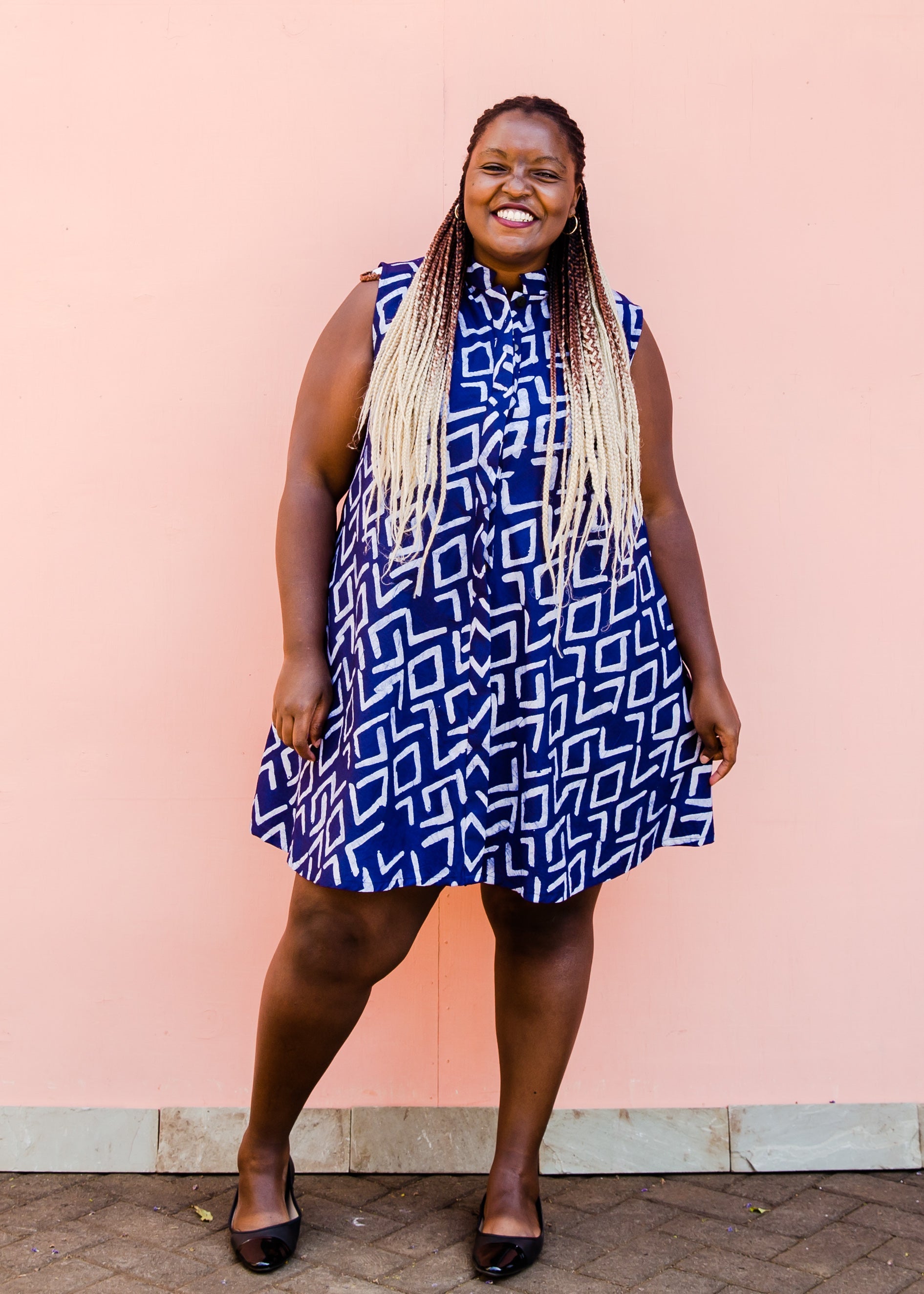 Blue and white diamond batik dress