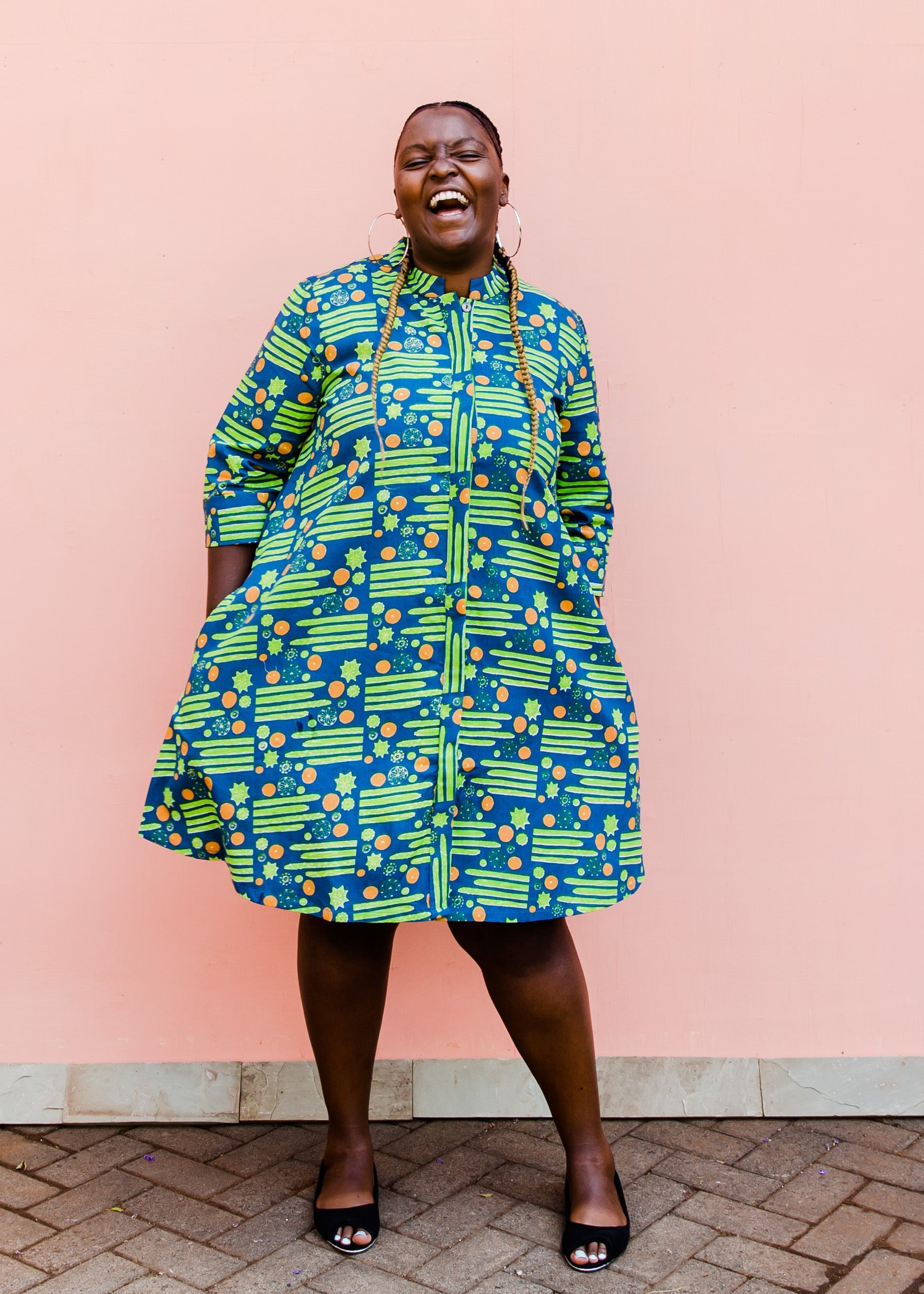 Navy blue dress with green cactus