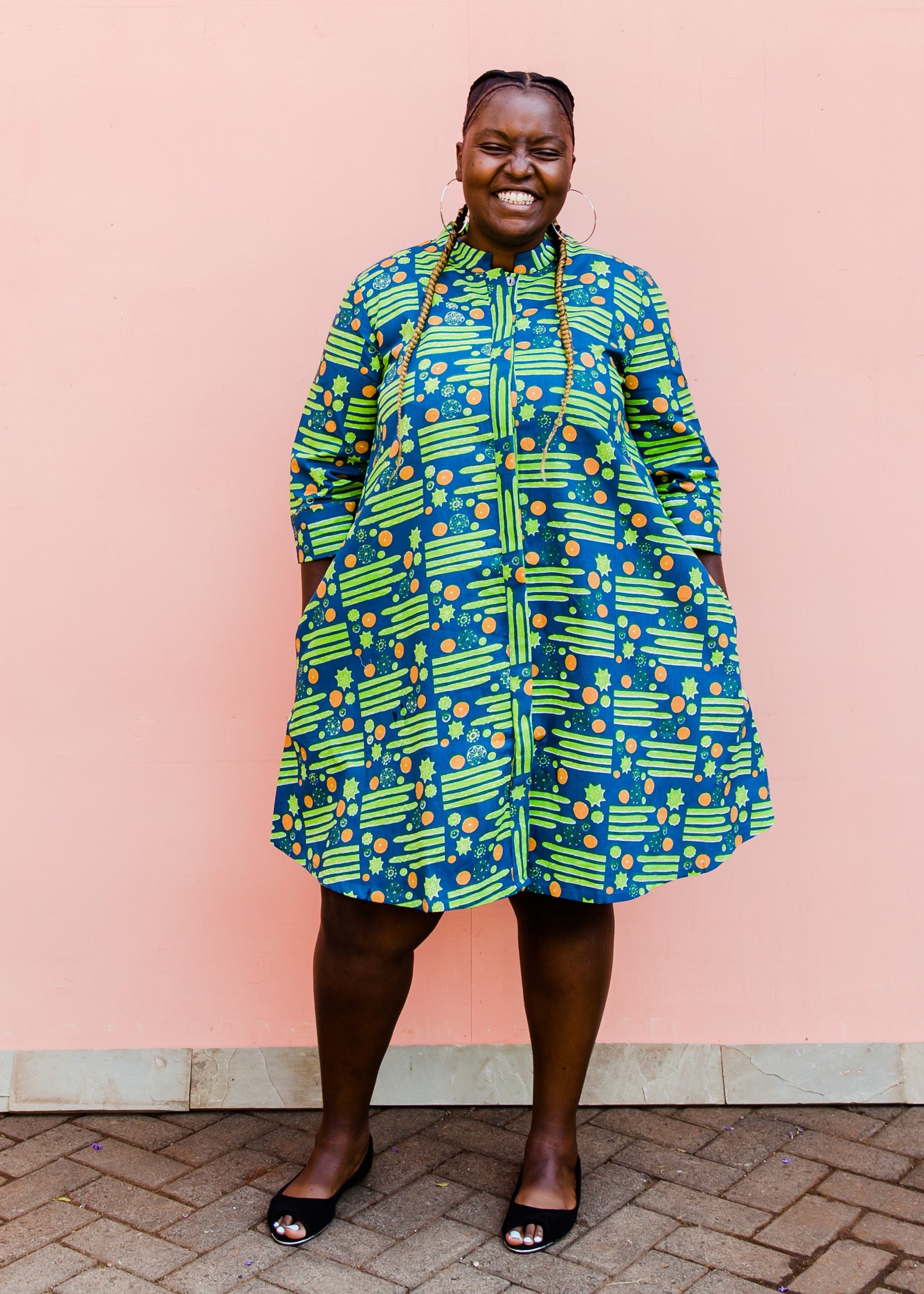 Navy blue dress with green cactus