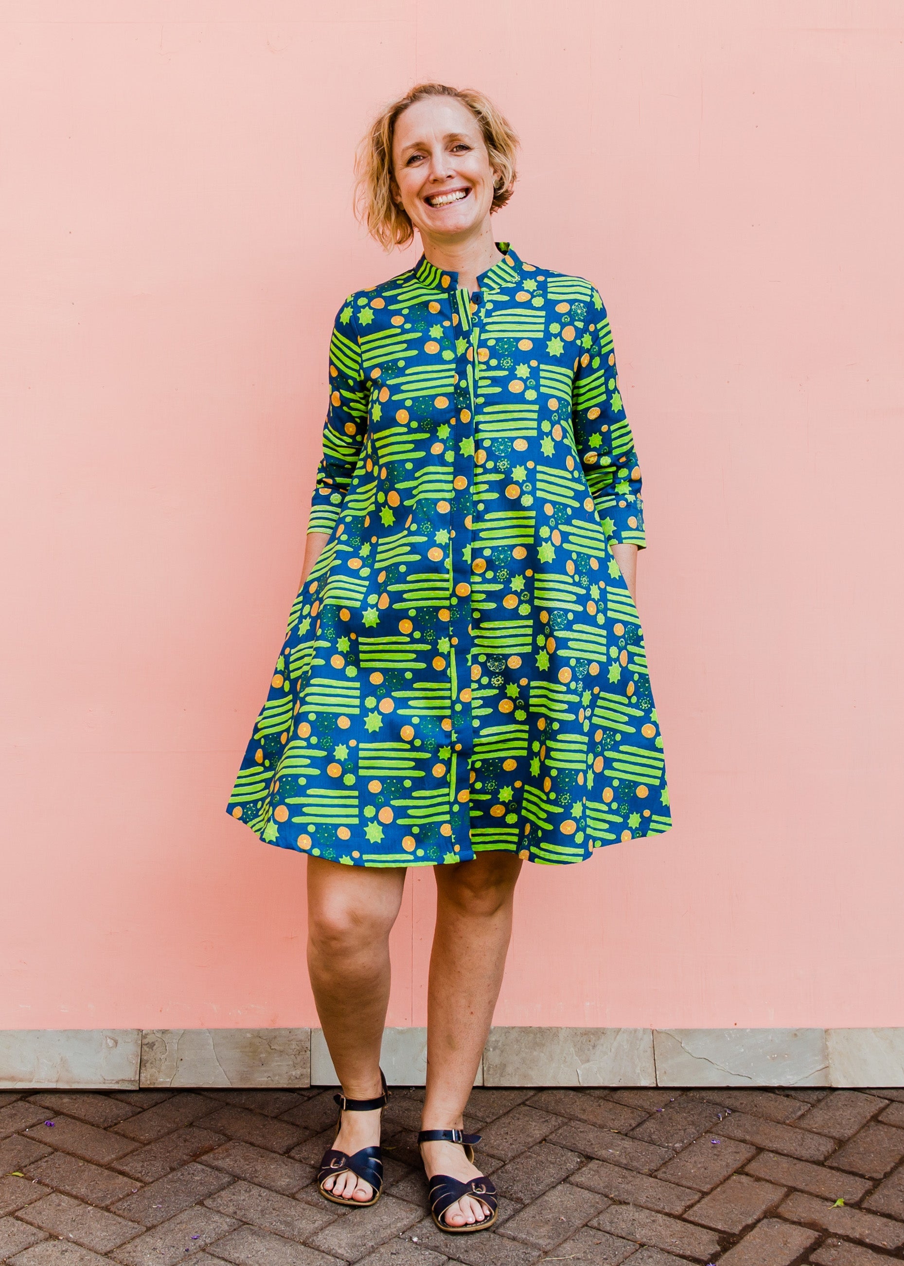 Navy blue dress with green cactus