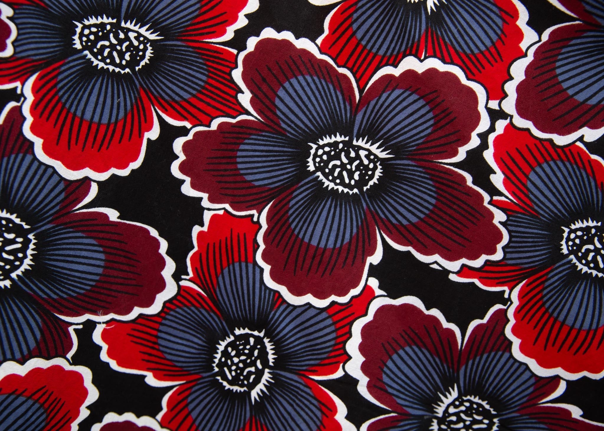 Black dress with blue and red flowers
